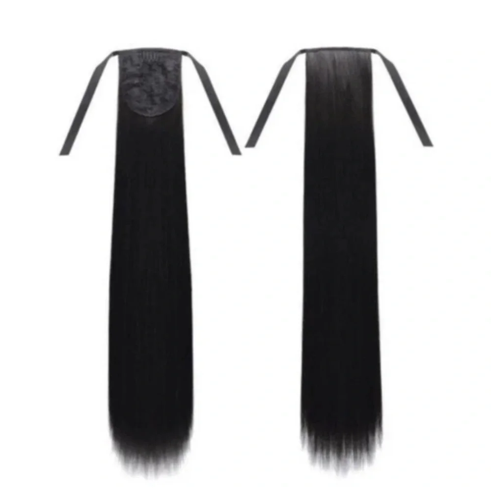 High Wrap Around Ponytail Extension Long Straight Black Hair Piece 22” Color #1B